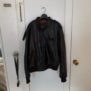 Vintage Members Only Leather Jacket – Brown Bomber Style (Size 44)